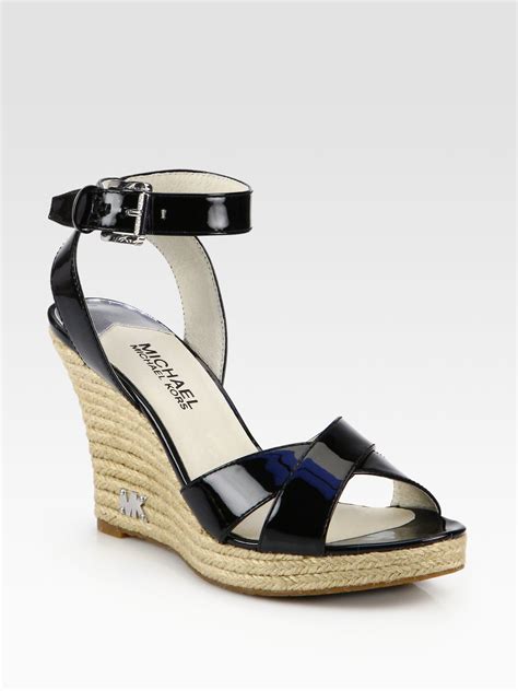 michael kors black patent leather wedges|Michael Kors wedge flip flops.